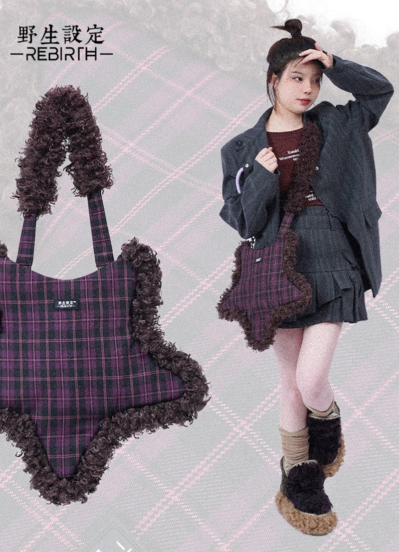 REBIRTH野生设定星星包辣妹牛仔格子腋下包高级单肩斜挎女士包袋 - 侧背包/斜挎包 - 其他材质 