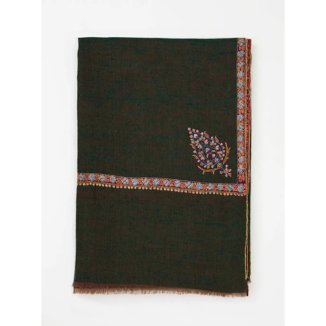红绿双面色手工刺绣/克什米尔手工披肩100% Pashmina羊绒 - 围巾/披肩 - 羊毛 绿色