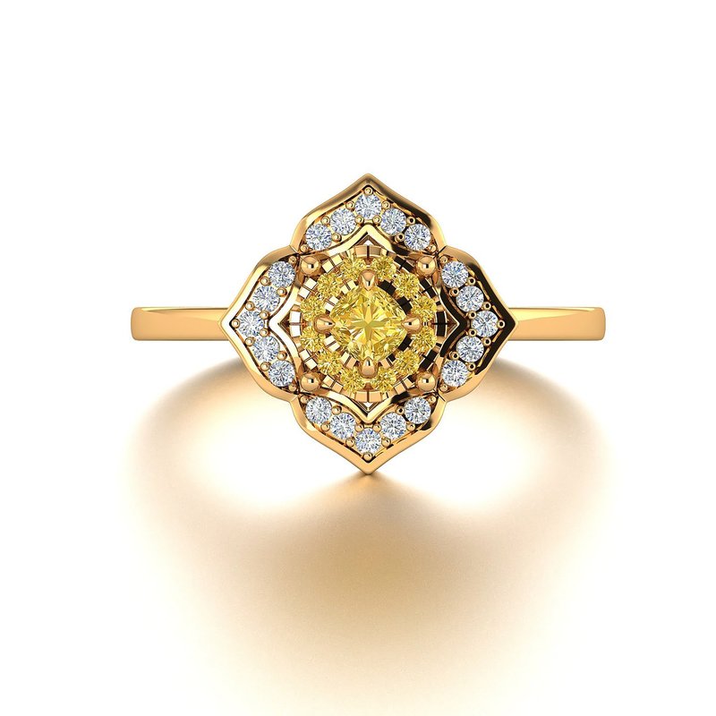 【PurpleMay Jewellery】18K金奢华黄钻配钻石围石婚戒 - R062 - 戒指 - 钻石 黄色