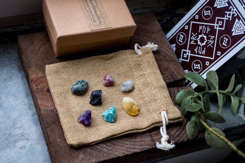 7 脉轮水晶套装，和谐礼盒，原始水晶，粉红碧玺 - 其他 - 宝石 多色