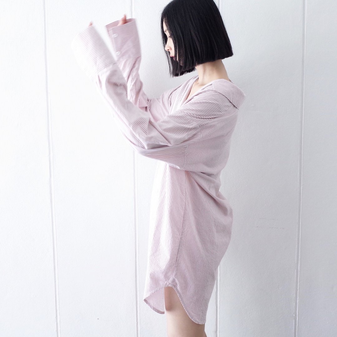 直条纹 粉色棉衫 - 女装衬衫 - 棉 粉红色