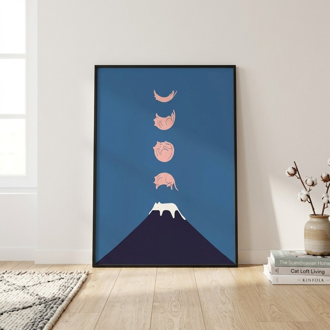 【独家版画】ilovedoodles | 猫咪地景73-月亮变成猫 - 海报/装饰画/版画 - 纸 