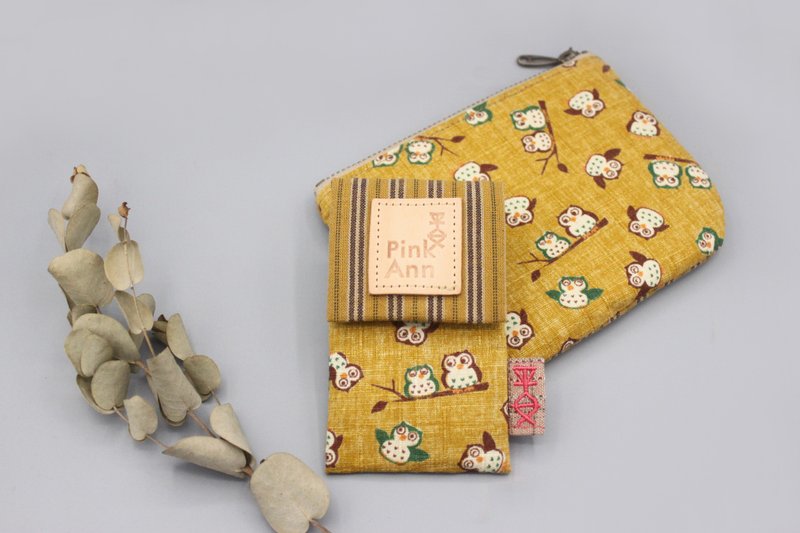 平安经典卡包-猫头鹰森林(黄橘),名片包,悠游卡包直接过卡 - 证件套/卡套 - 棉．麻 橘色