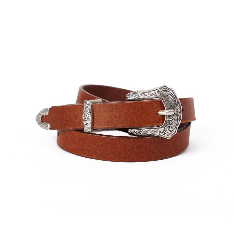 Western Belt|手工皮带|真皮皮带|腰带|定制化|刻字|意大利植鞣革 - 皮带/腰带 - 真皮 咖啡色