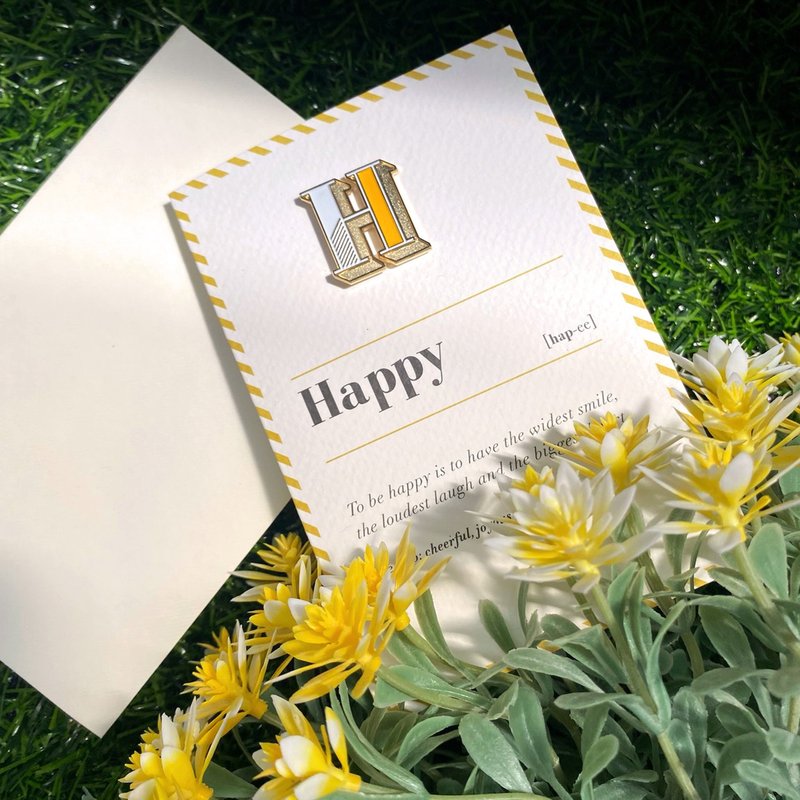 H / Happy  -琺瑯徽章卡－附信封 開學季 情人卡 萬用字母卡 - 徽章/别针 - 珐琅 黄色