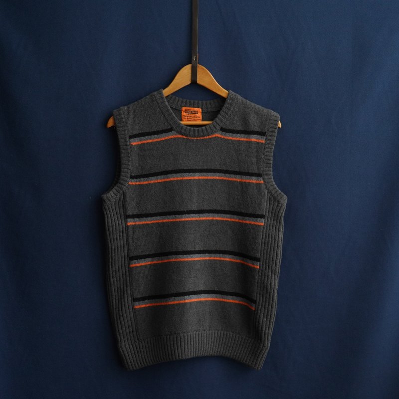 灰色横条毛衣背心外罩针织背心古着vintage - 女装针织衫/毛衣 - 羊毛 灰色