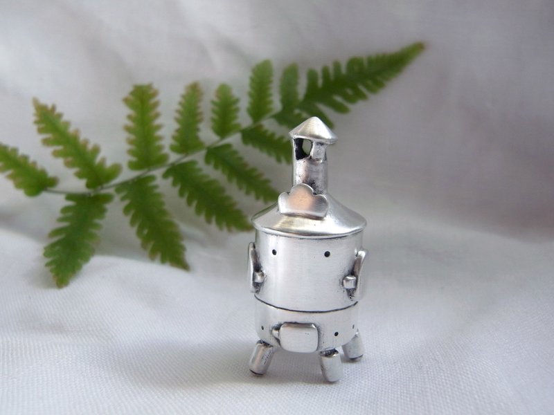 巷口宫庙的金炉 | 纯银项链坠子 公仔 | 手工限量 附蜡绳 - 项链 - 纯银 灰色