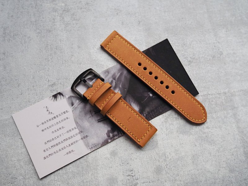 纯手工牛皮磨砂姜黄表带 长度宽度可订制 颜色款式可定制化可刻字 - 表带 - 真皮 黄色