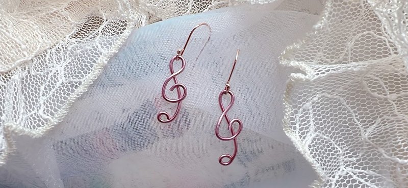 高音谱记号  一体成型  耳环 手作饰品 纯银耳勾 可改夹 可改钥匙 - 耳环/耳夹 - 其他材质 多色