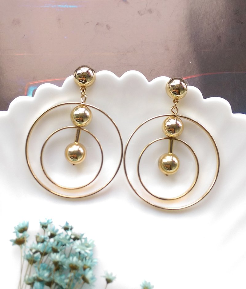Vintage Jewelry 西洋古董饰品 Sugarfix 摩登双圈  针式耳环 - 耳环/耳夹 - 其他材质 金色