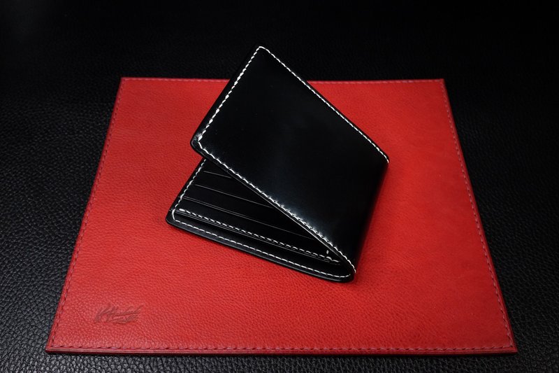 KH-顶级英国马鞍皮 x Buttreo 全黑短夹 (意大利植鞣革协会 钱包) - 皮夹/钱包 - 真皮 黑色