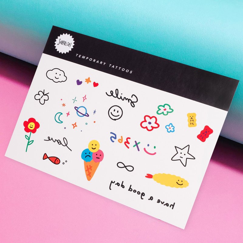 快乐的小事 : ) 组合纹身贴纸 / 共14个图案 - 纹身贴 - 纸 多色