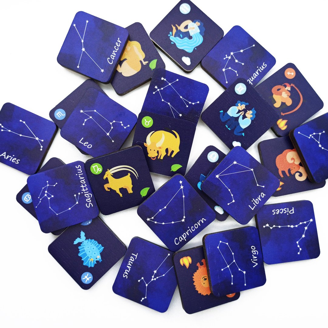Zodiac signs and Constellations  cards, matching game, kids education montessori - 玩具/玩偶 - 木头 多色