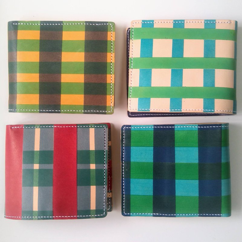 Limited price for the first 5 people-Plaid bi-fold wallet-Red-Green-Blue - 皮夹/钱包 - 真皮 红色