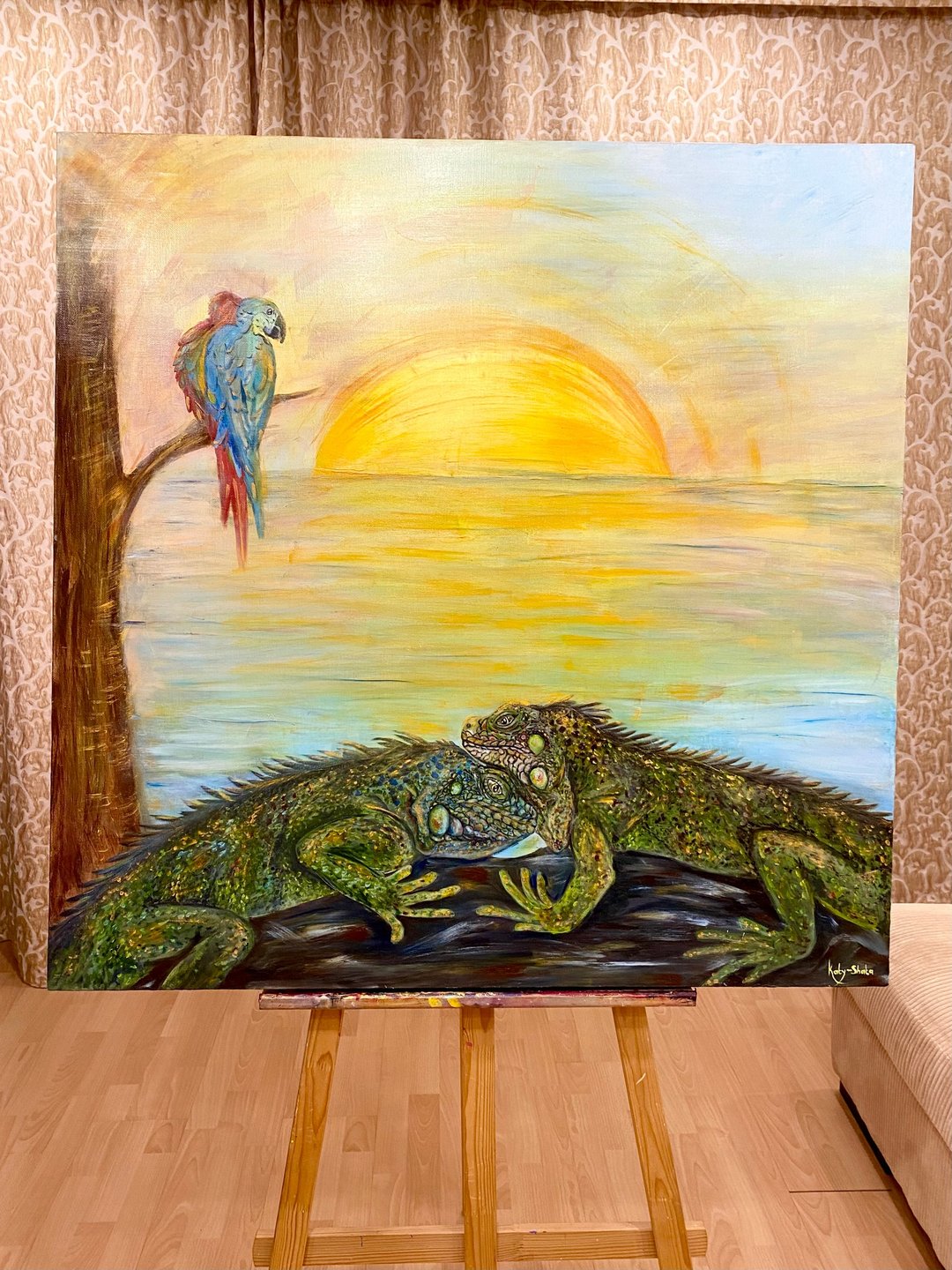 鬣蜥画  鹦鹉画 艺术爬行动物画鬣蜥装饰  鸟印 - 海报/装饰画/版画 - 纸 蓝色