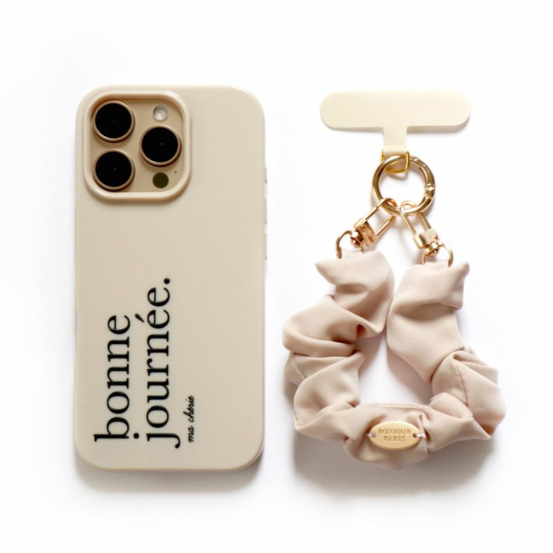 iPhone16.15.14.13 bonne journee法式奶茶甜甜圈手带手机壳 - 手机壳/手机套 - 塑料 卡其色