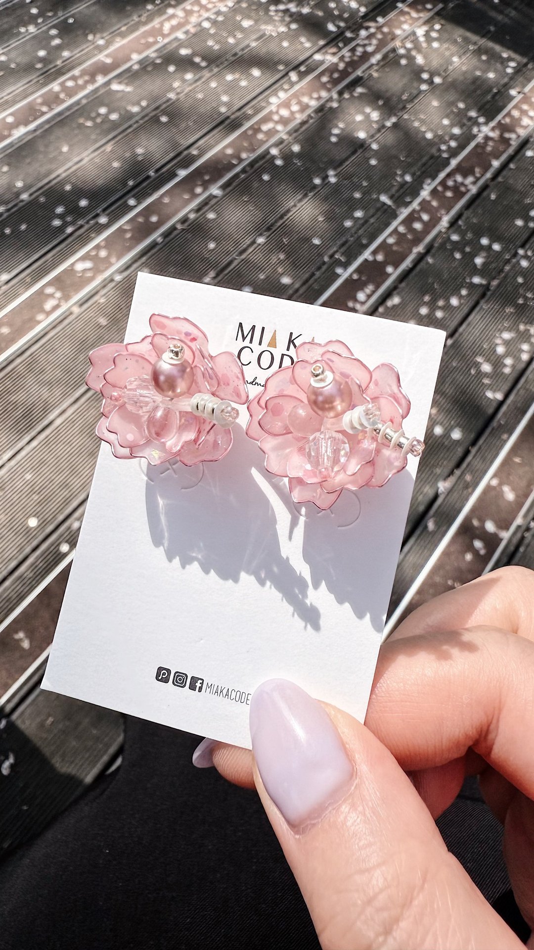 【新品】【樱花 B 满开】粉红色 手工耳环  耳针/耳夹 - 耳环/耳夹 - 其他材质 粉红色