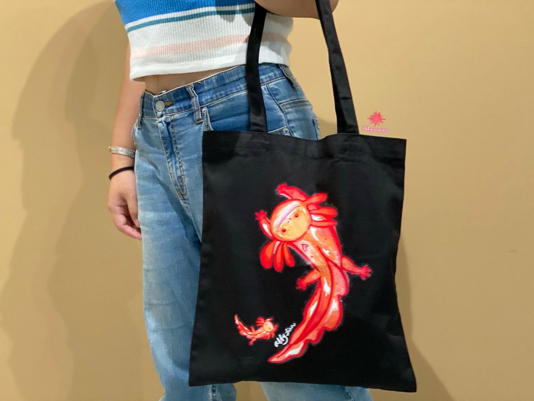 【礼物首选】六角恐龙Hobby长形肩背黑色帆布袋 - 手提包/手提袋 - 棉 黑色
