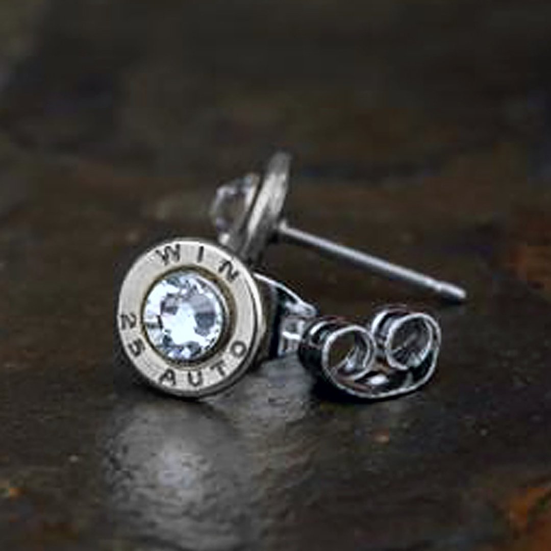 Bullet Designs 25口径子弹 水钻耳环 / 复古金属个性耳针耳扣 - 耳环/耳夹 - 其他金属 