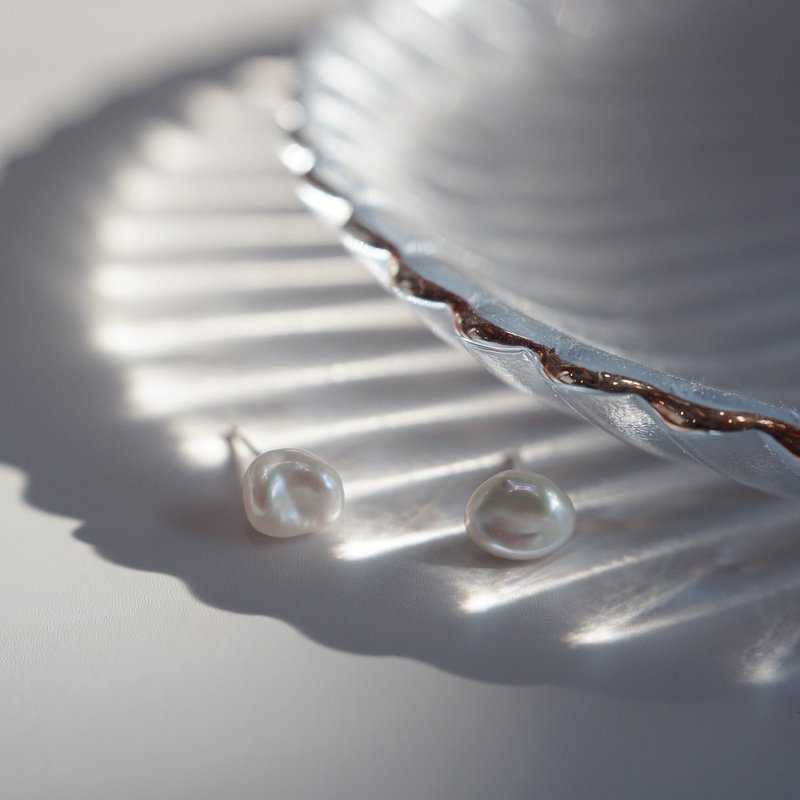 碎银子 珍珠耳环耳钉 - 耳环/耳夹 - 珍珠 白色