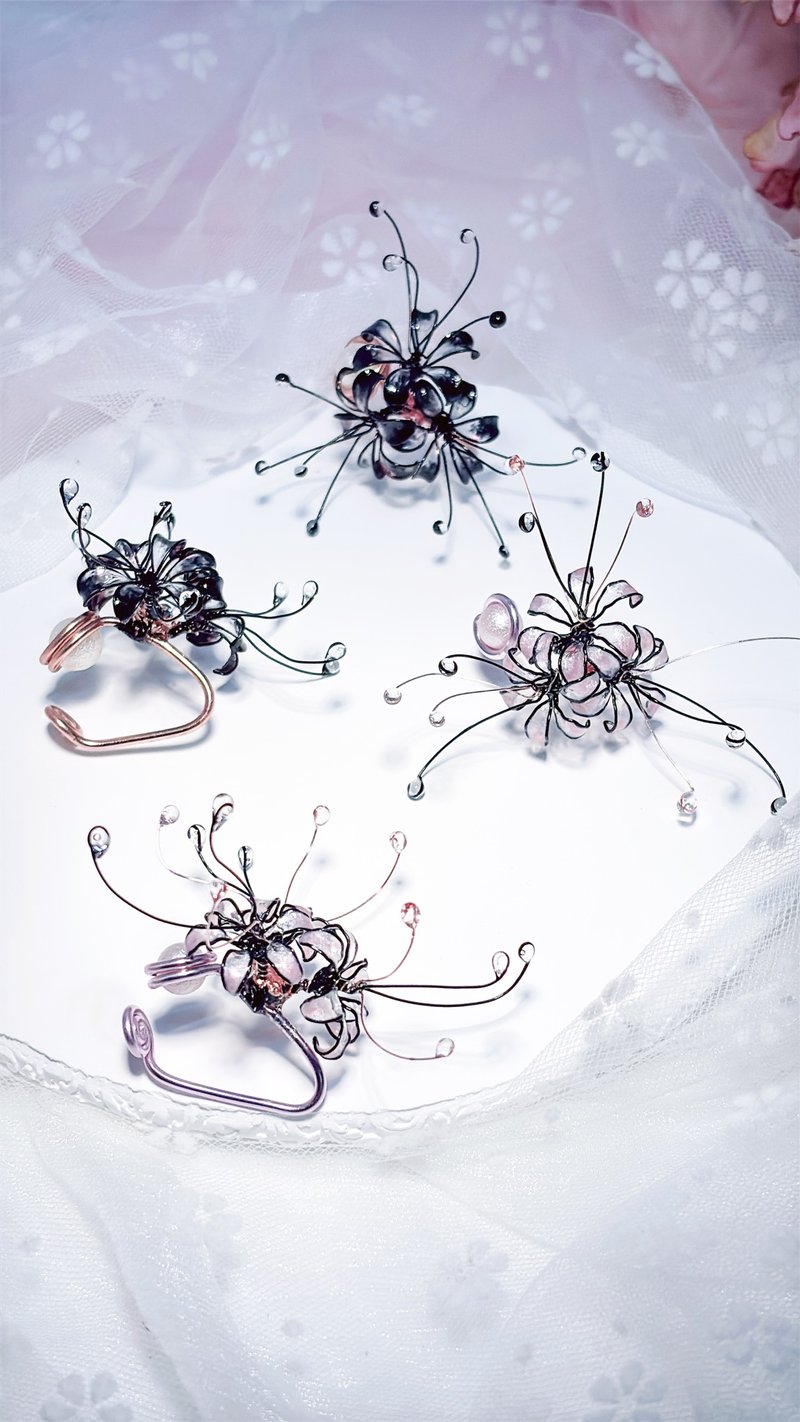 流光魅影•绯影 黑色渐层/粉色渐层 撞色彼岸花 耳骨夹 耳针 - 耳环/耳夹 - 树脂 黑色