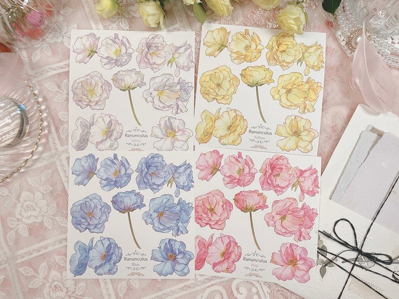 *花：毛茛属和非洲菊 - 贴纸 - 纸 