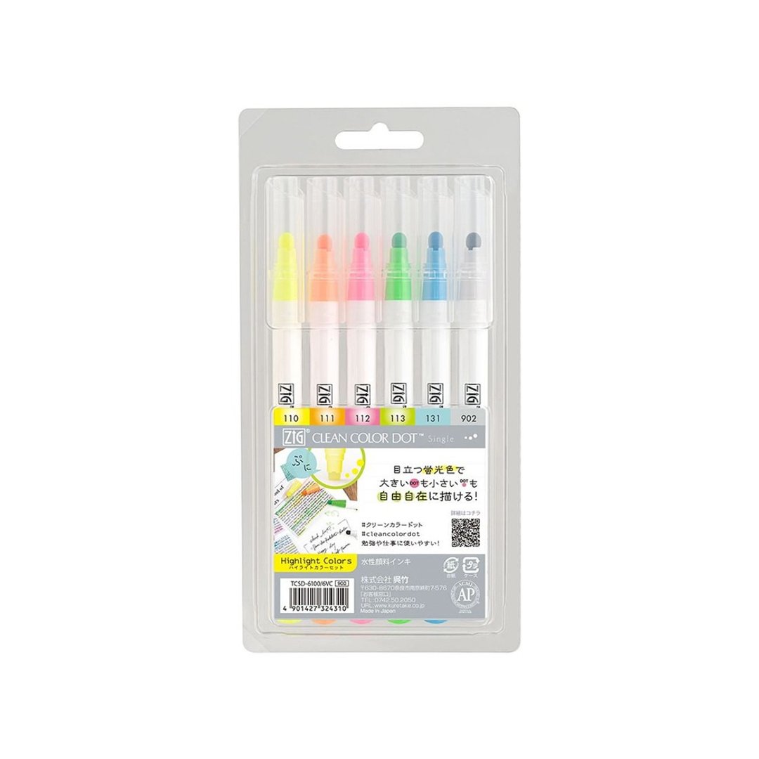 【Kuretake 日本吴竹】Clean Color Dot单头点点笔 萤光色 六色组 - 其他书写用品 - 其他材质 多色