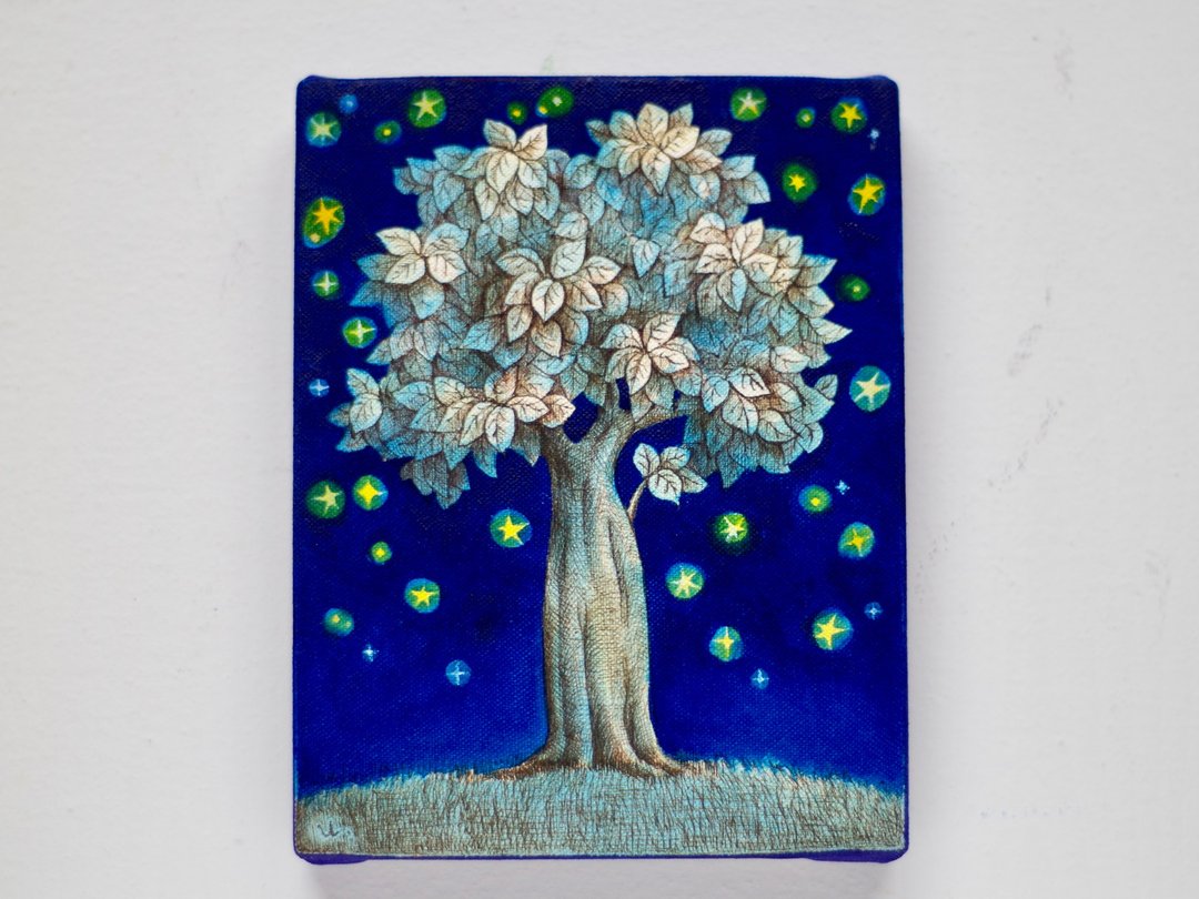 tree and stars  03   original painting/watercolor クリスマスギフト - 海报/装饰画/版画 - 棉 蓝色