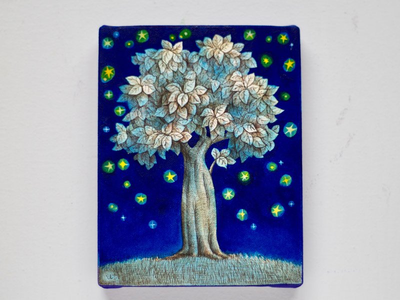 tree and stars  03   original painting/watercolor クリスマスギフト - 海报/装饰画/版画 - 棉．麻 蓝色
