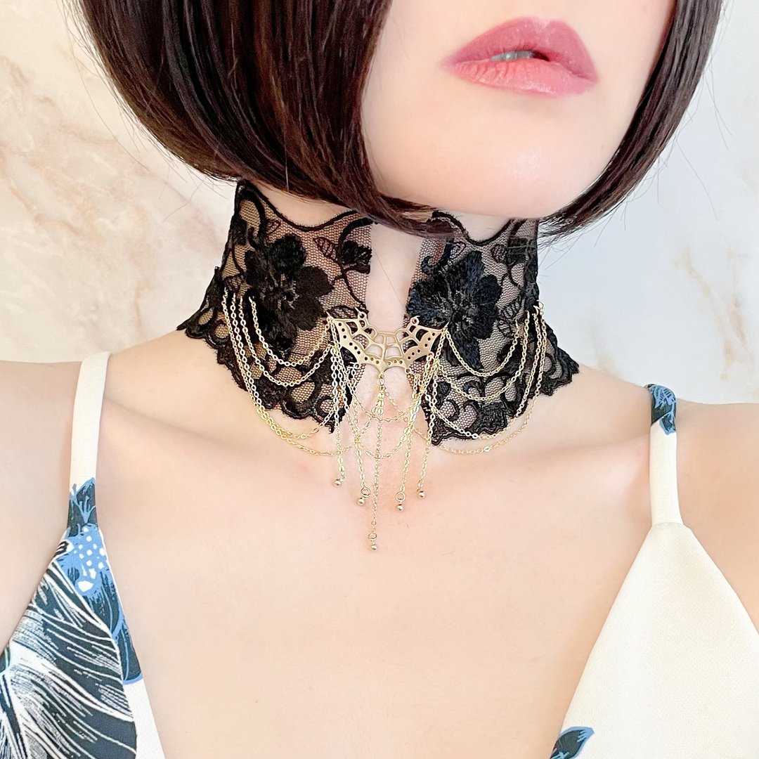 Spider thread shining in the moonlit night / Tulle lace collar choker SV417 - 颈链 - 聚酯纤维 