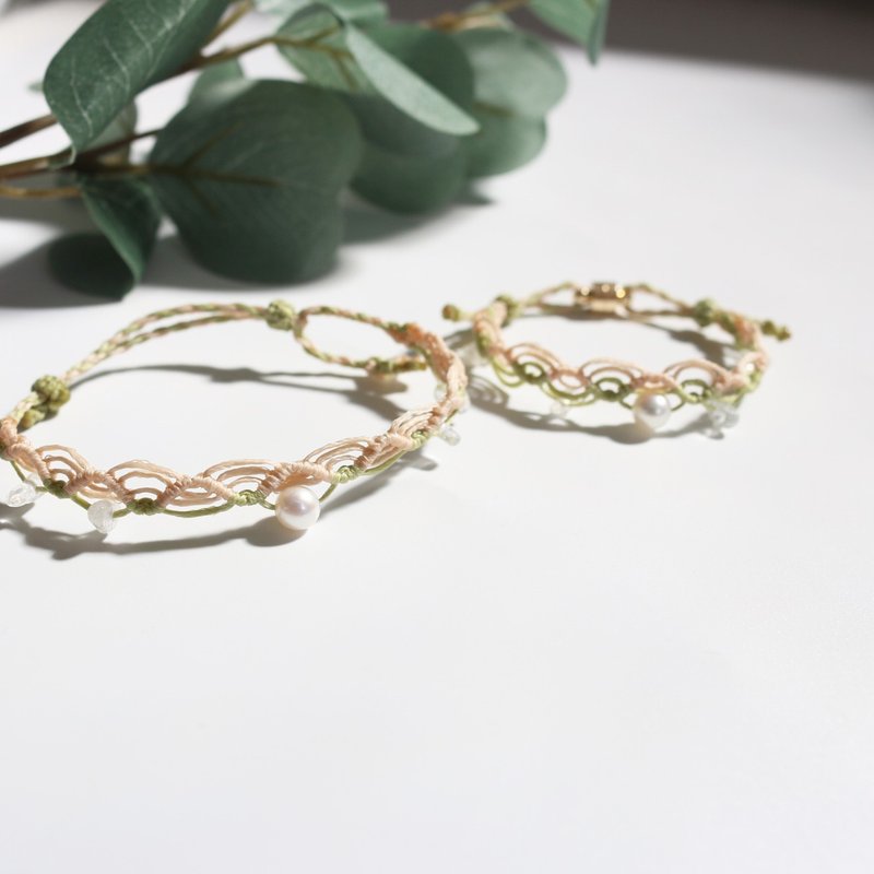 天然淡水珍珠波希米亚风蜡线编织手链 - 手链/手环 - 珍珠 绿色