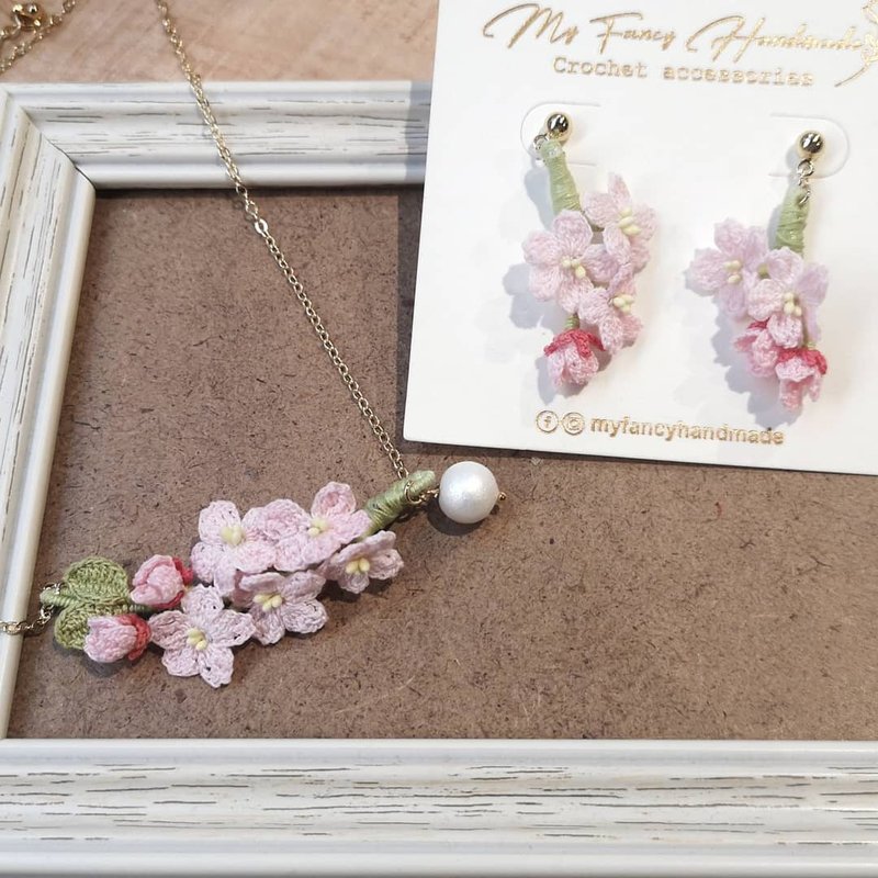 My Fancy Handmade钩樱花耳环 - 耳环/耳夹 - 棉．麻 粉红色