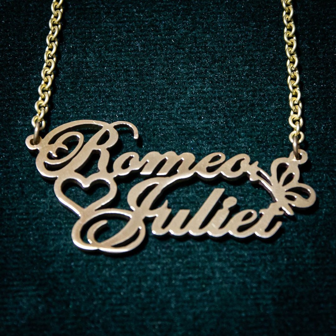 Custom Name necklace 2 step with heart and butterfly - 项链 - 铜/黄铜 银色