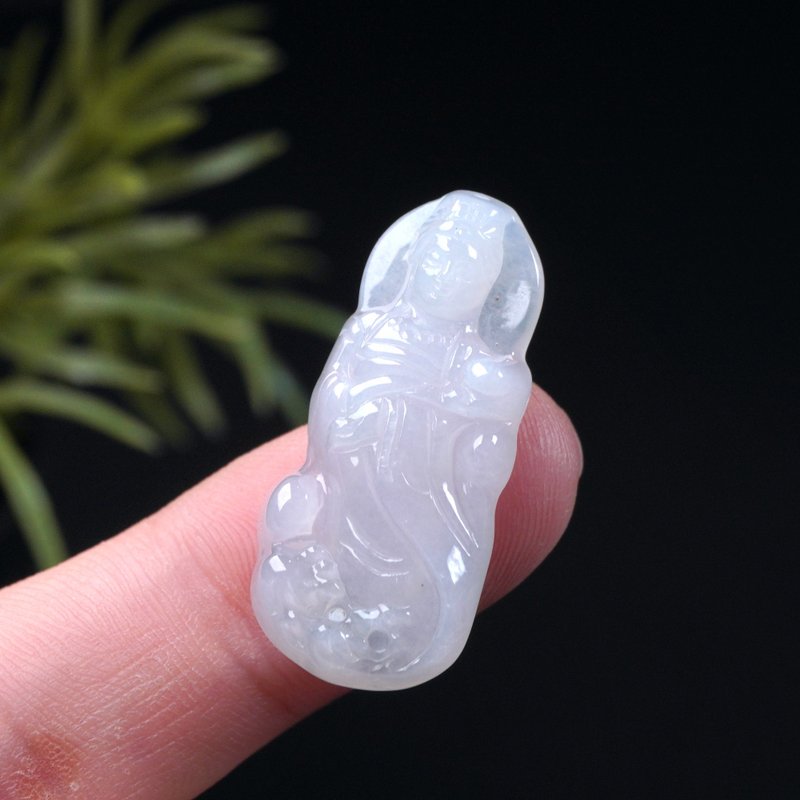 【天上圣母】冰种翡翠妈祖娘娘项链 | 天然缅甸玉翡翠A货 | 送礼 - 项链 - 玉石 白色