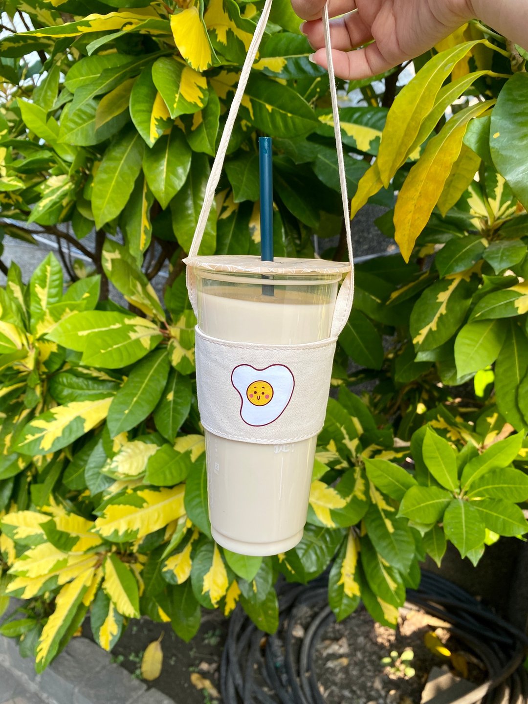 插画饮料提袋 | 半熟蛋一颗 - 随行杯提袋/水壶袋 - 棉 白色