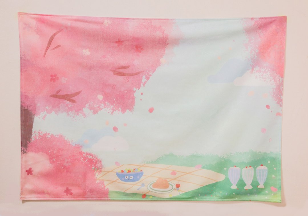在樱花树下野餐挂布 挂画 挂毯 装饰挂布 房间布置 宿舍布置 - 海报/装饰画/版画 - 聚酯纤维 白色