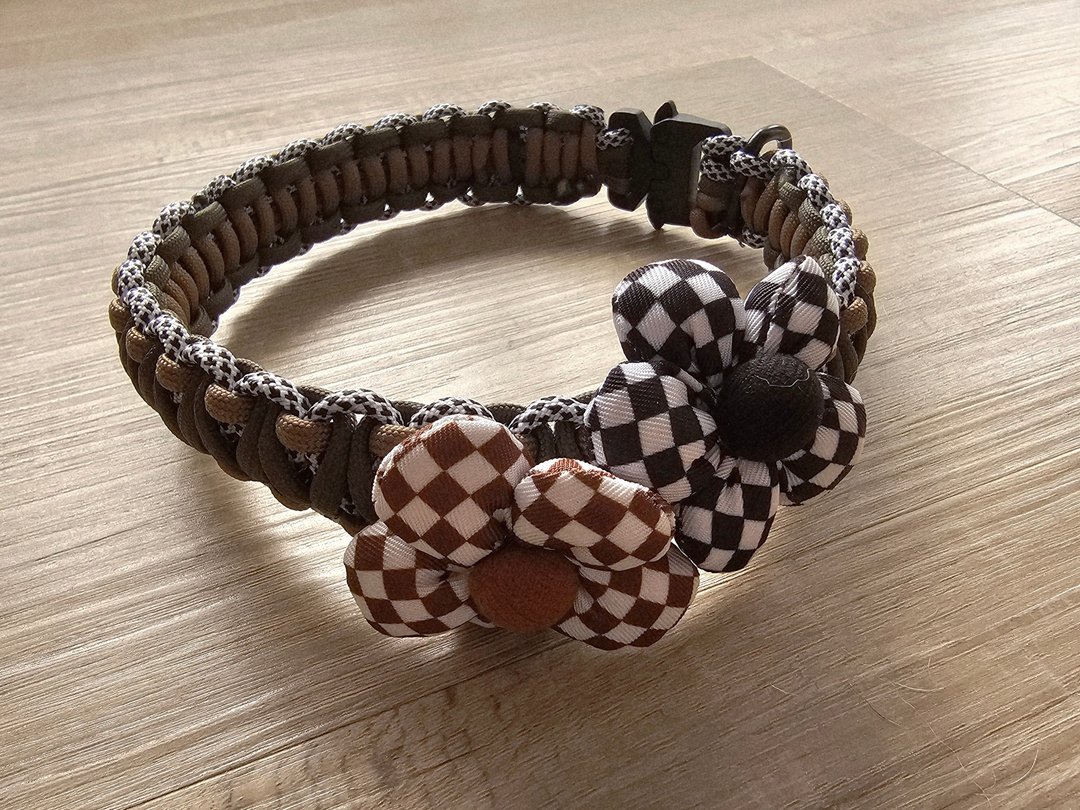 Faith Handmade | 格纹花花伞绳编织宠物项圈 手工编织 定制化 - 项圈/牵绳 - 棉 