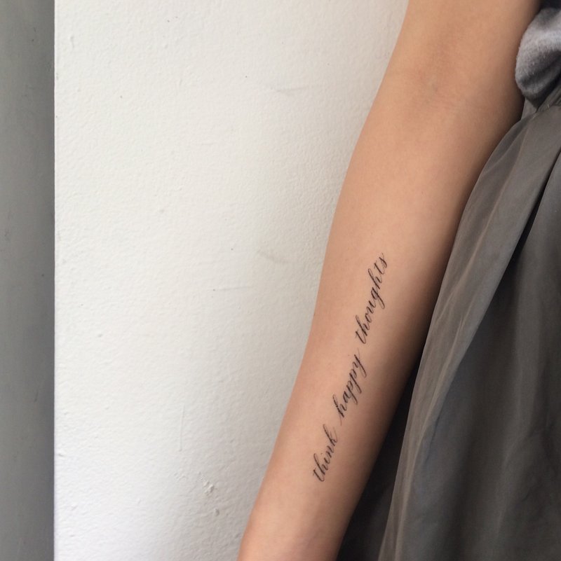 cottontatt think happy thoughts 手写书法 纹身贴纸 - 纹身贴 - 其他材质 黑色