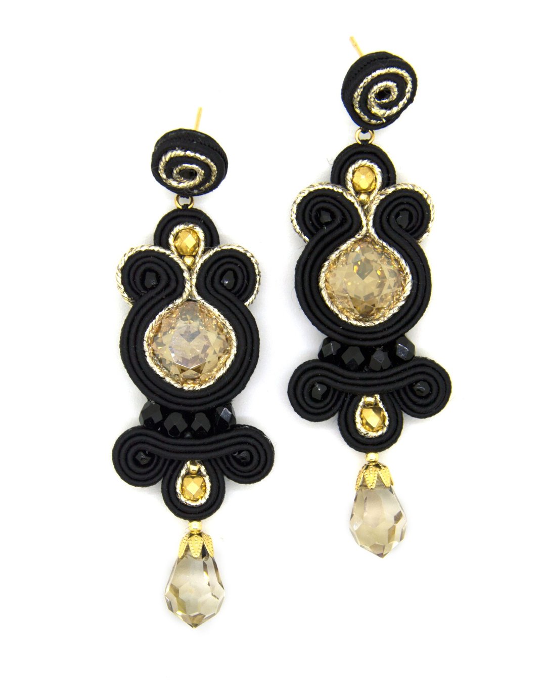 Earrings Drop earrings with Swarovski stones in black and gold colorChristmas Gi - 耳环/耳夹 - 其他材质 黑色