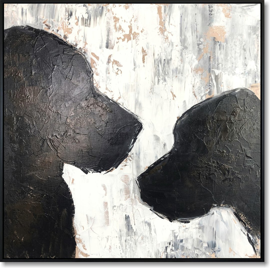 布面抽象狗剪​​影油画 - 黑白美术 - 墙贴/壁贴 - 压克力 黑色