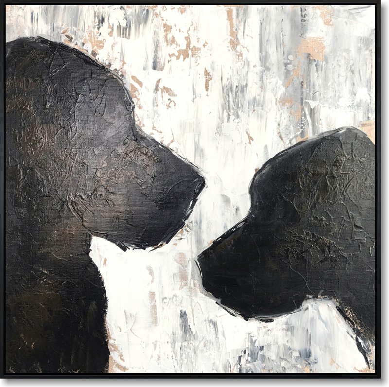 布面抽象狗剪​​影油画 - 黑白美术 - 墙贴/壁贴 - 压克力 黑色