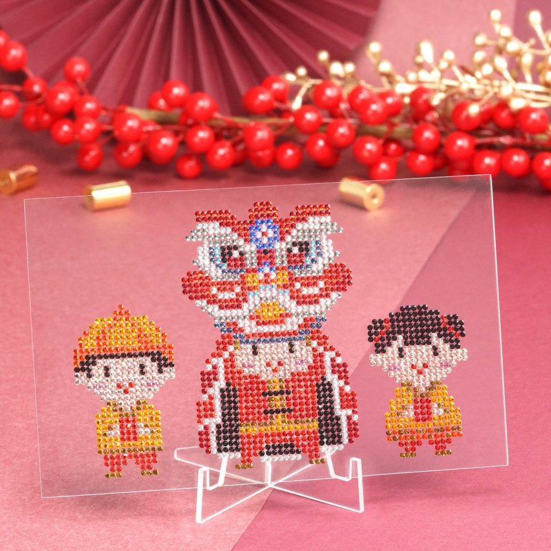 Rhinestone Craft 狮舞与小孩 - 完成品摆设 - 摆饰 - 其他材质 黄色