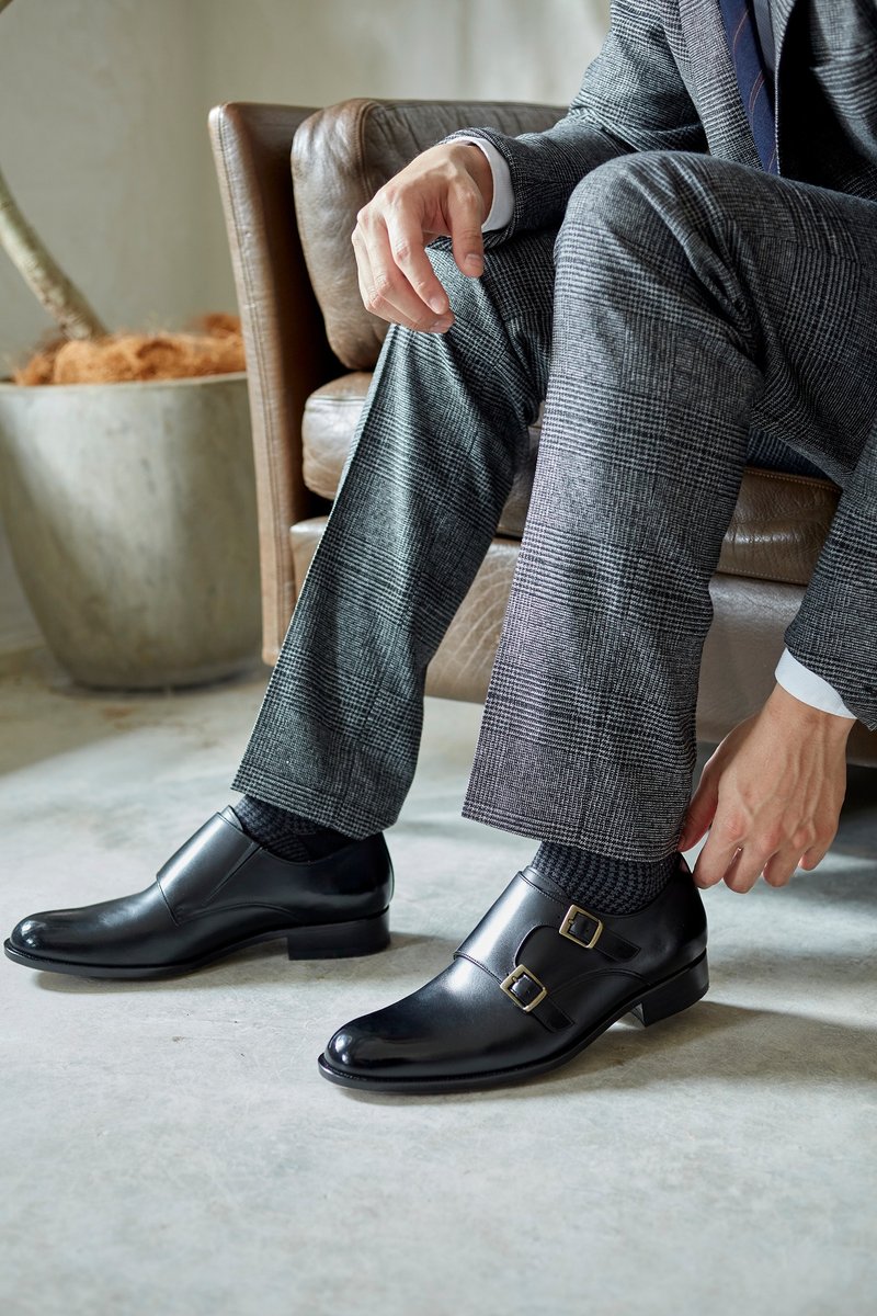 双扣孟克皮底绅士鞋 经典黑 绅士鞋 皮鞋 男 - 男款皮鞋 - 真皮 黑色
