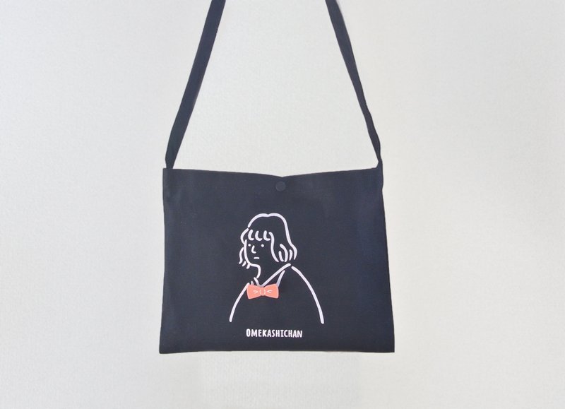 Dress up girl shoulder mini back - 侧背包/斜挎包 - 棉．麻 黑色