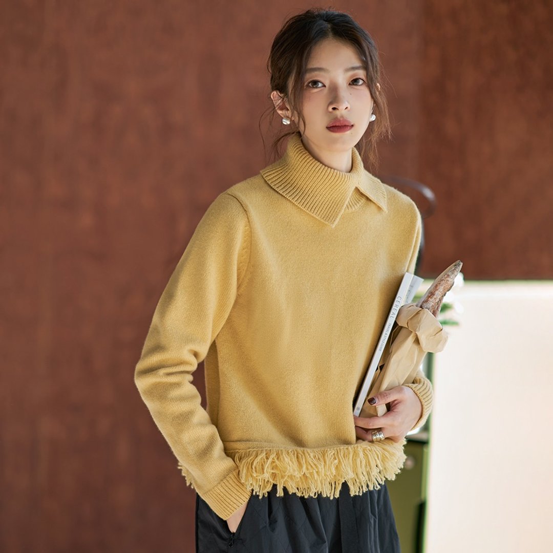 翻领流苏毛衣|针织衫|两色|冬款|Sora-1402 - 女装针织衫/毛衣 - 羊毛 多色