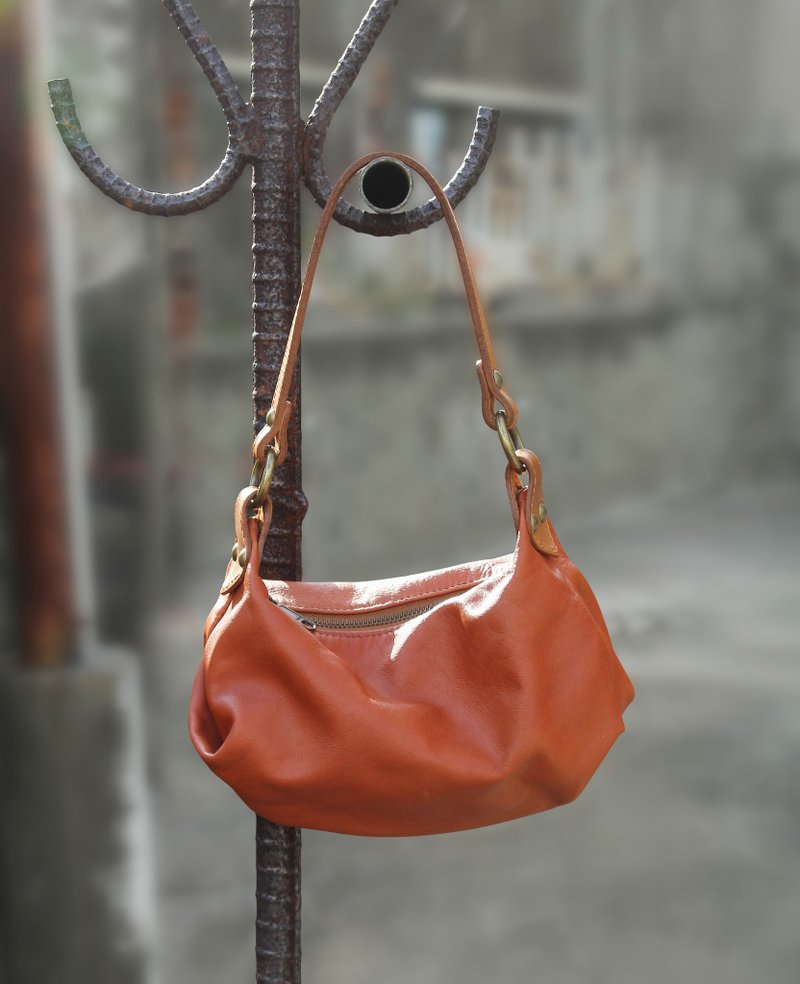 立体剪裁 橘色手提小包 - 手拿包 - 真皮 橘色
