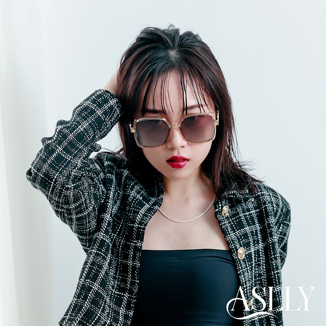 ASLLY 方形渐层墨镜 | 铁观音奶茶 - 墨镜 - 其他金属 卡其色