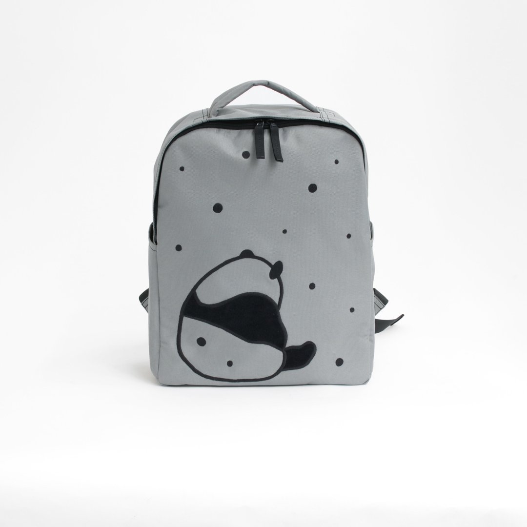 Backward panda embroidery, rucksack - 后背包/双肩包 - 尼龙 灰色