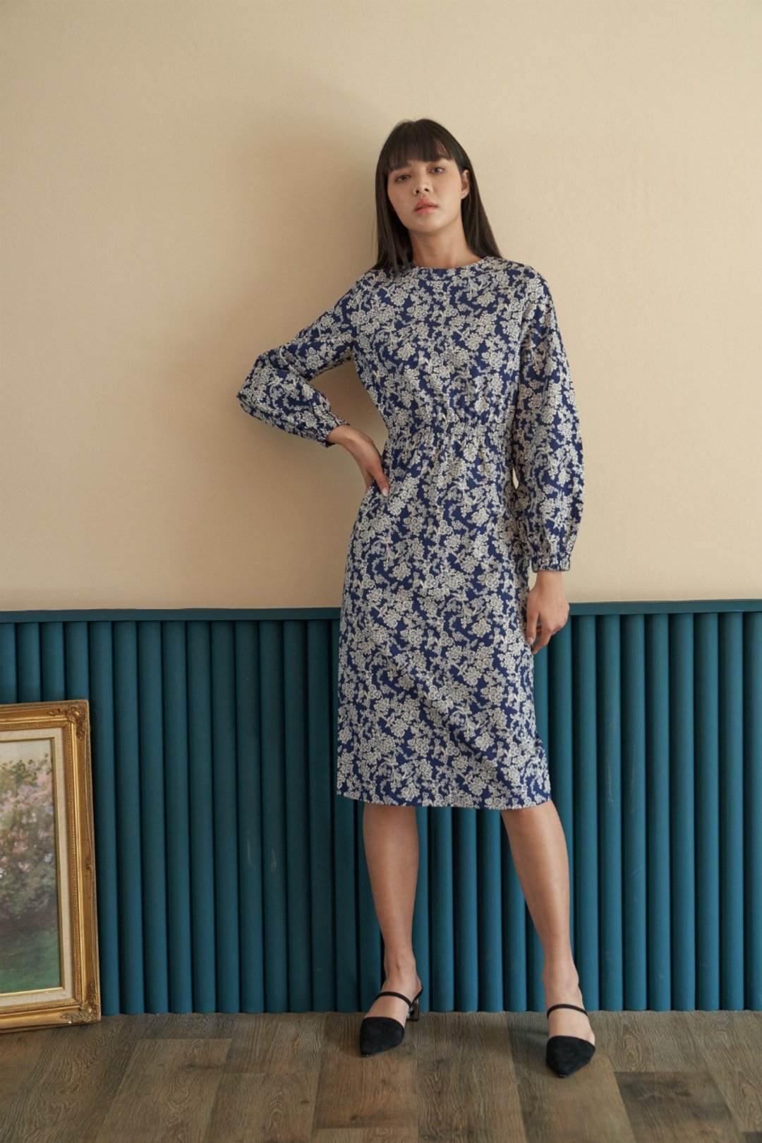 Empress midi dress (Navy) - 洋装/连衣裙 - 棉．麻 蓝色