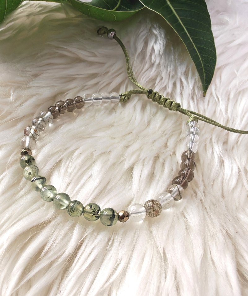 雅致幸运正能量手链 / 绿发晶、白水晶、烟水晶、锂辉石 - 手链/手环 - 石头 